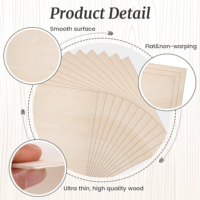 10Pack Basswood Sheets 1/16, 11.8"*11.8" 1.5mm Basswood
