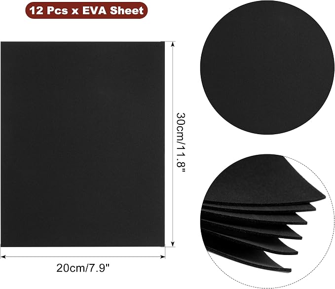 uxcell Black EVA Foam Sheets, 11.8x7.9 in 1.8mm Thick Handicraft Foam Paper