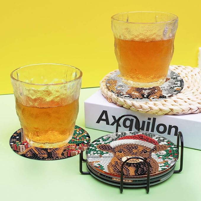 Axquilon 8 Pcs Christmas Diamond Art Coasters Kit