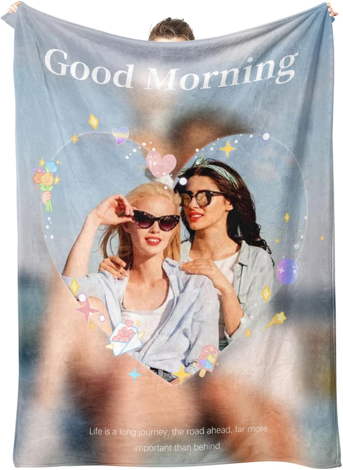 Personalized Blanket with Photos Text Custom Blanket Thows with Picture Customizable Flannel Blankets Gifts for Mom Dad Couple Girlfriend Boyfriend Wife Husband