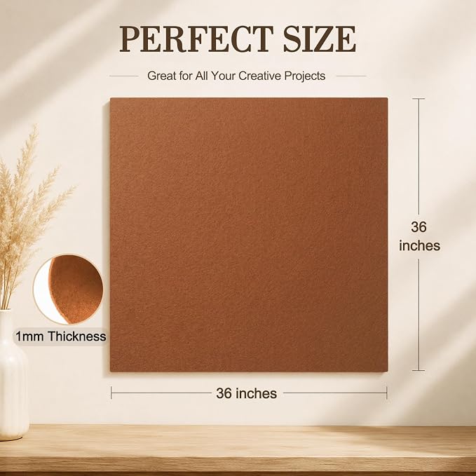 Camel Brown Large Felt Fabric 36" x 36", 1mm Stiff Felt Sheet, Nonwoven Fabric