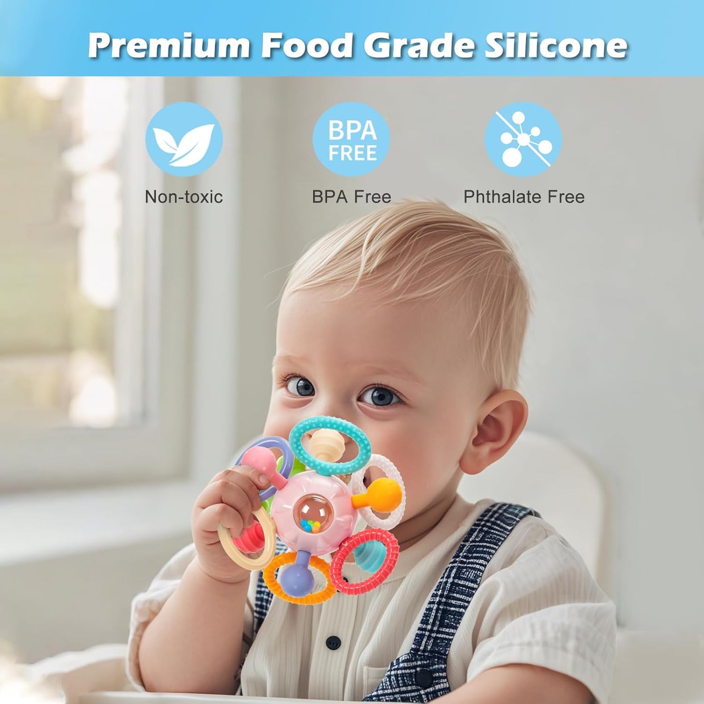 Montessori Teething Toys for Babies 0-6 6-12 Months, Baby Teether Sensory Toys for 0 3 6 9 12 18 Months, Newborn Infant Learning Toys for 1 2 Year Old Boys Girls