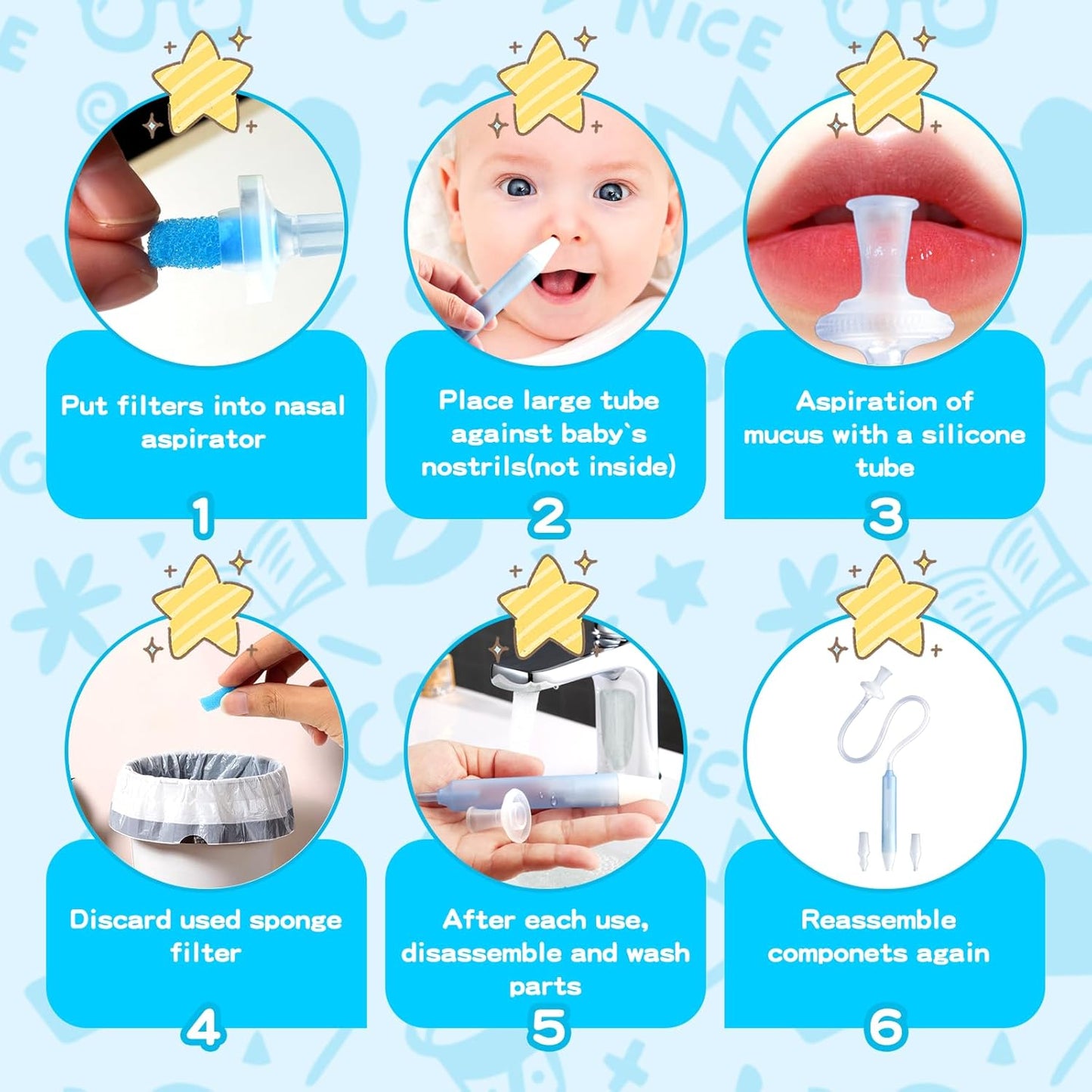 Baby Nasal Aspirator with 25 Hygiene Filters, Soft Silicone Tips Nose Cleaning Tweezer for Infants and Toddlers