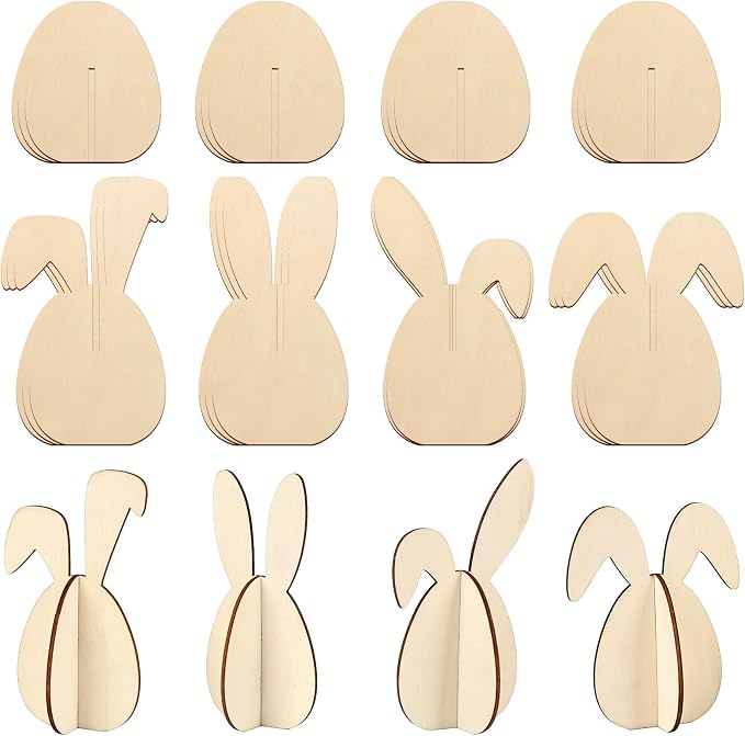 COCHIE DIY 3D Easter Eggs Wood Crafts to Paint, Paintable Unfinished Wooden