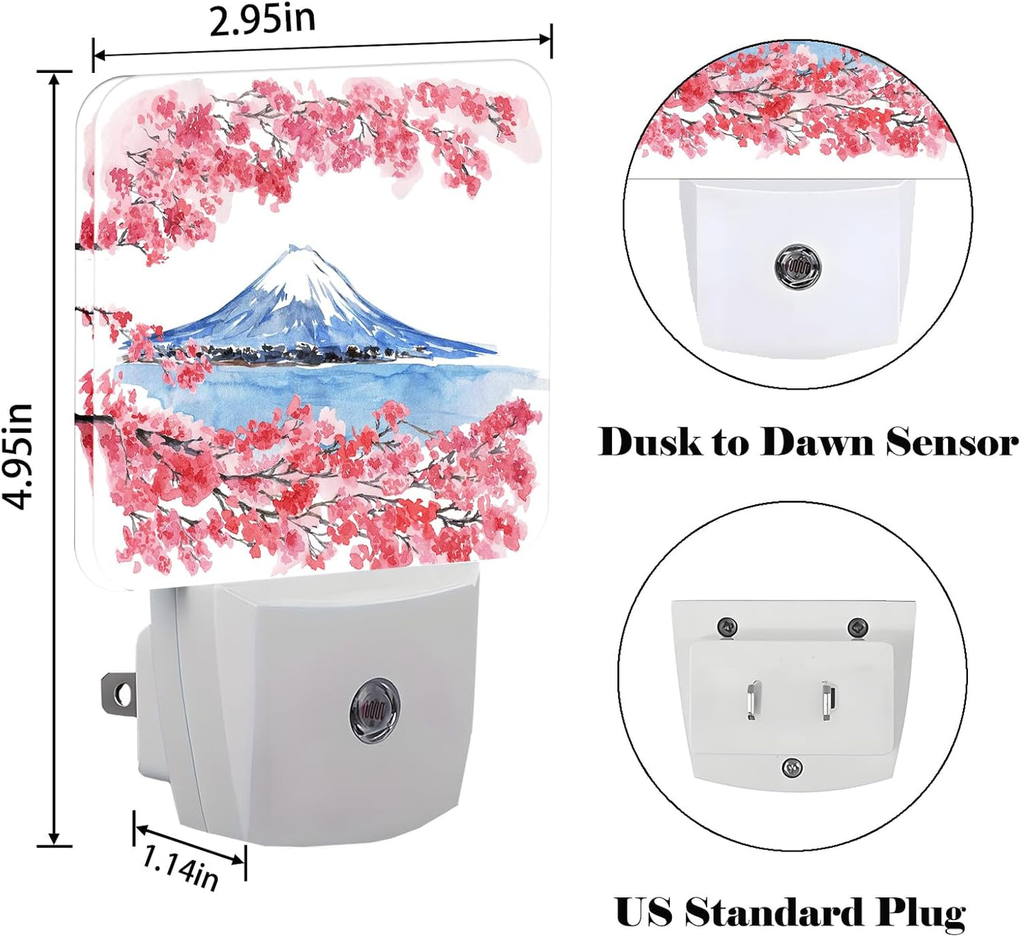 Cherry Blossoms Mount Fuji Night Light,Plug-in Night Lights with Dusk-to-Dawn Sensor for Stairway,Hallway,Bedroom Sleep Friendly Ideal for Women/Girls/Boys Gift,0.5w
