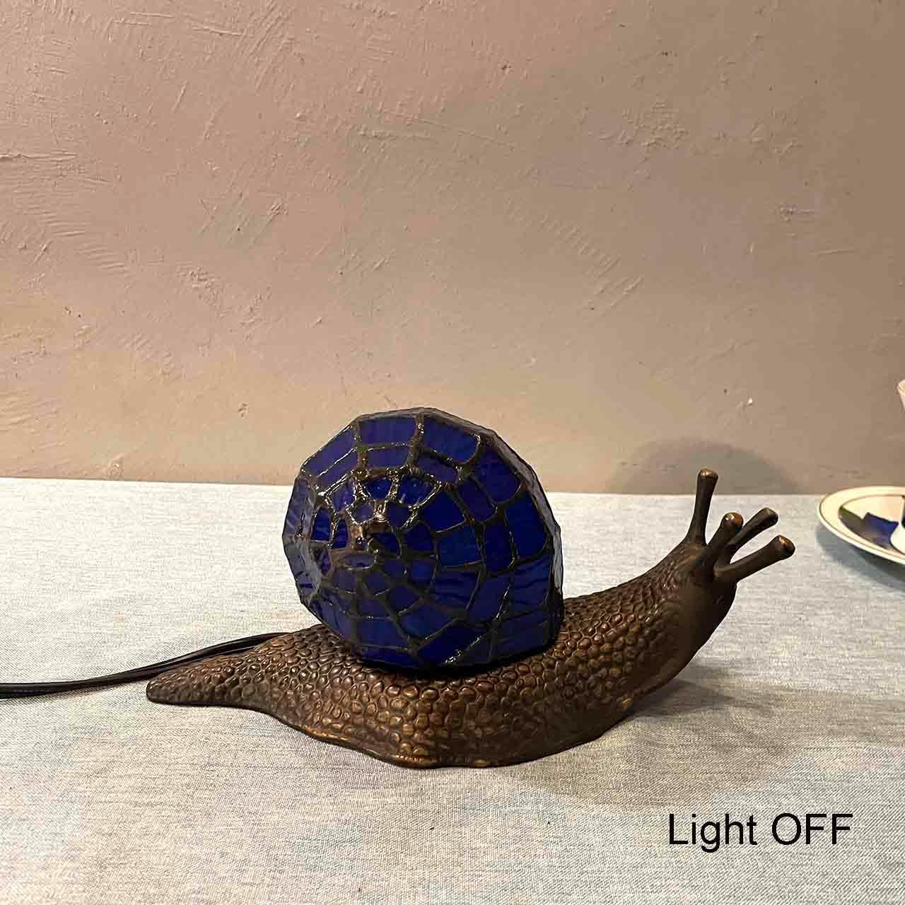 Bieye L10983 Land Snail Tiffany Style Stained Glass Accent Table Lamp for Home Decoration (Blue, 10" D x 5" W x 5" H)