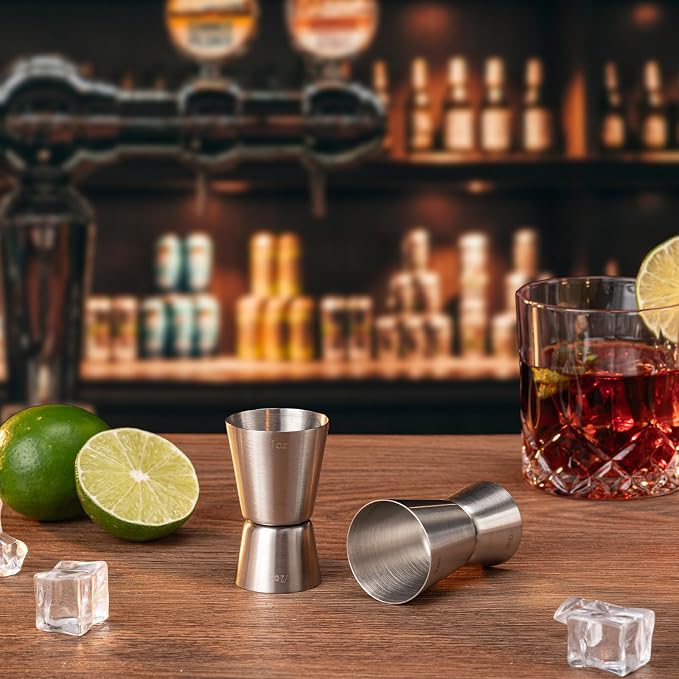 Briout Jigger for Bartending, Flat Edge Silver