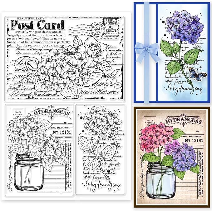 GLOBLELAND Hydrangeas Background Postcard Clear Stamps
