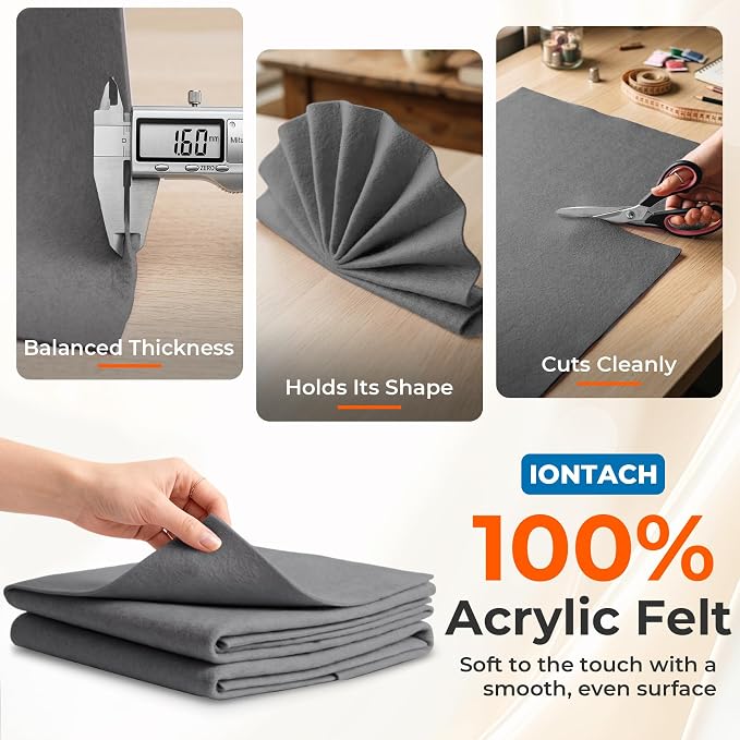 IONTACH 18" X 18" Soft Felt Sheets 1.6mm Thick | Acrylic Felt Fabric Sheets