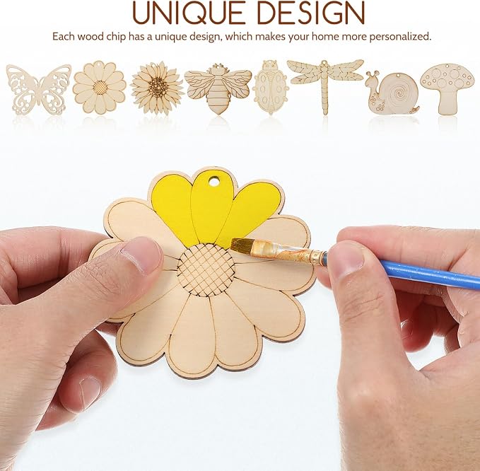 IMIKEYA 40pcs Unfinished Wooden Crafts Jute Ropes Painting Kits Featuring