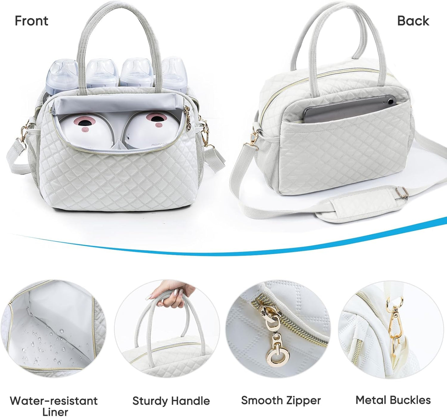 Breastmilk Cooler Travel Bag with 2pcs Wipes Dispensers and Ice Pack - Baby Bottle Cooler for 6 Bottles Up to 9 Ounce
