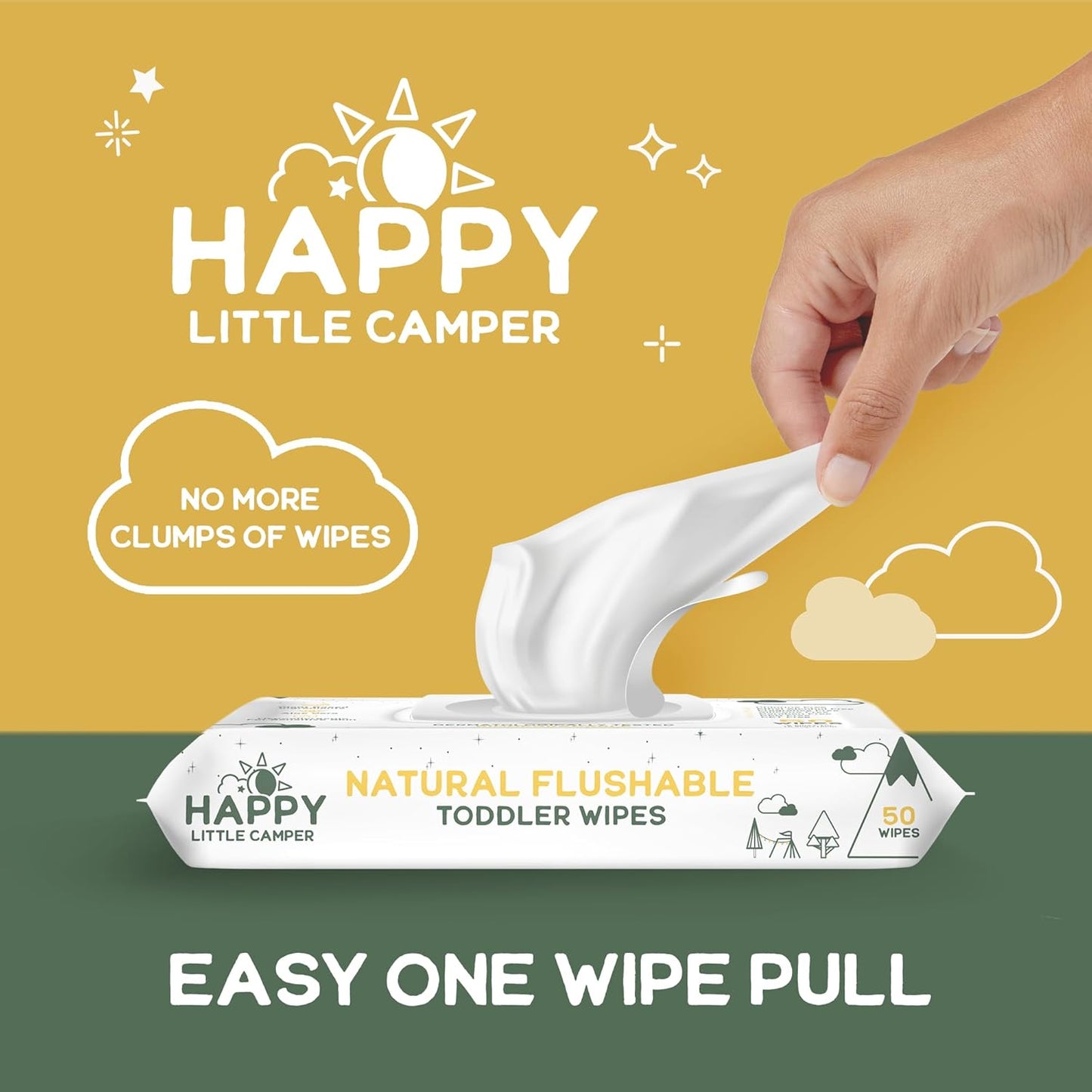 Happy Little Camper Ultra-Absorbent Super Saver Baby Diapers Size 3 - Hypoallergenic, Unscented & Chlorine-Free Disposable Diapers (200 Count) Come with Flushable Wipes (200 Count) for Sensitive Skin
