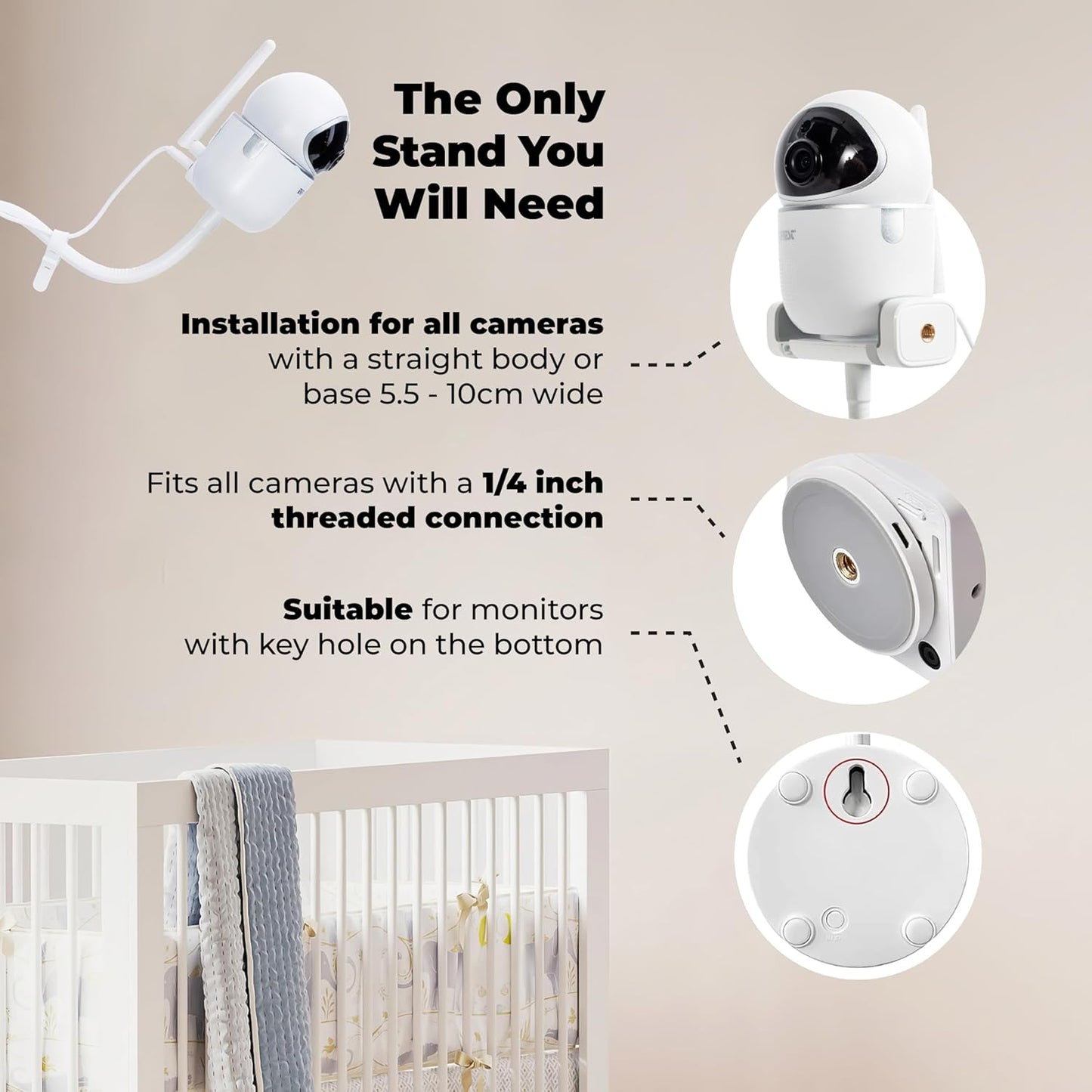 GOOZIE Baby Monitor Floor Stand Holder Compatible with Universal Camera Models Hellobaby HB6550/ HB65/ HB66/ HB248, Infant Optics DXR-8 Pro, Nanit Pro Flex Stand, Vtech VM901/ VM819/RM7764, Momcozy