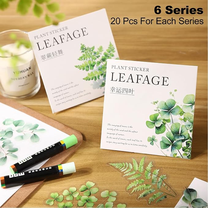 120 Pcs Botanical Leaf PET Stickers