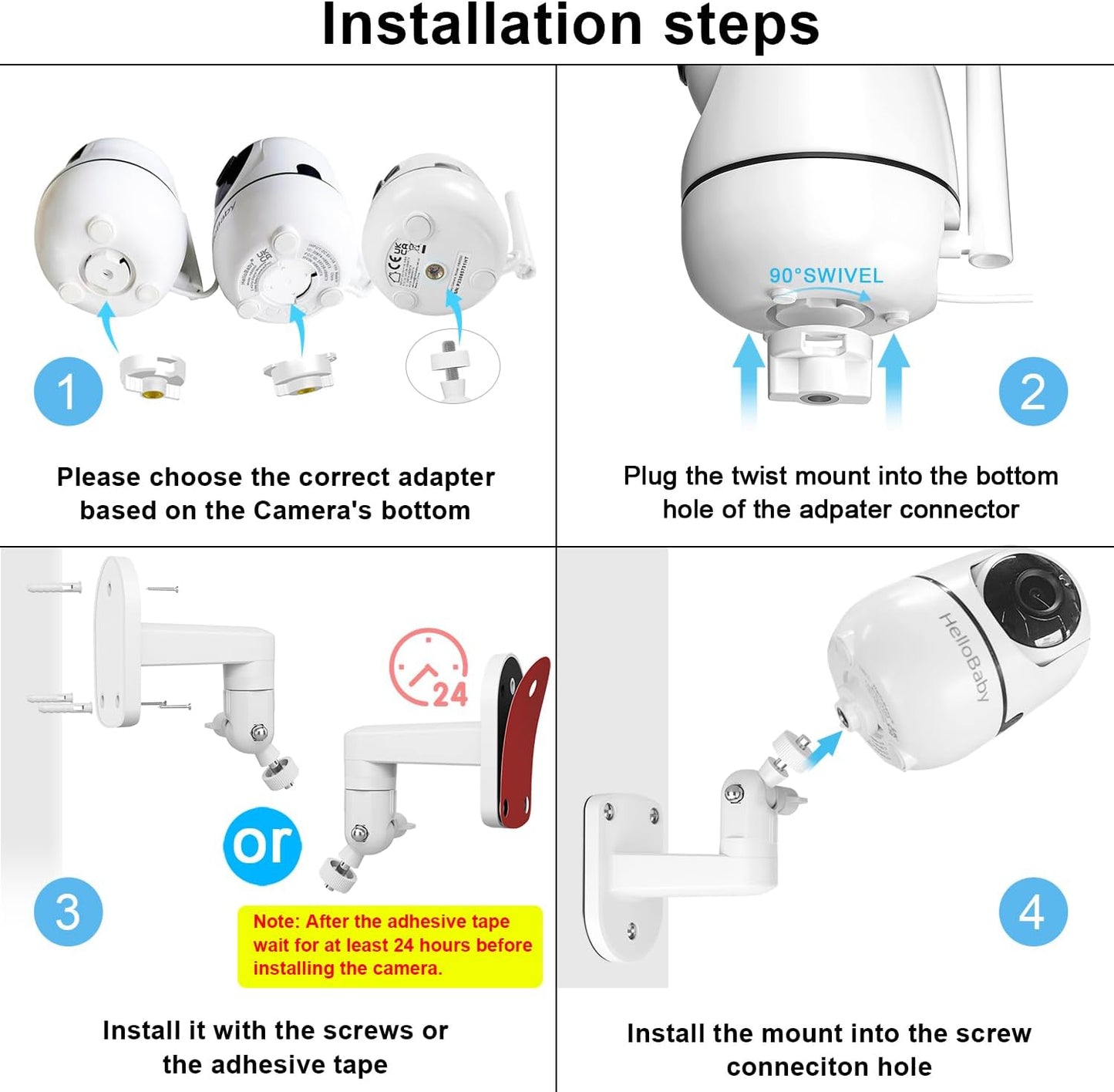 Baby Monitor Mount for HelloBaby HB65/HB40/HB6550/HB66/HB6339/HB6550 Pro, ANMEATE SM935E, 360° Adjustable Baby Camera Wall Mount for Hellobaby Monitor, Two Ways to Install