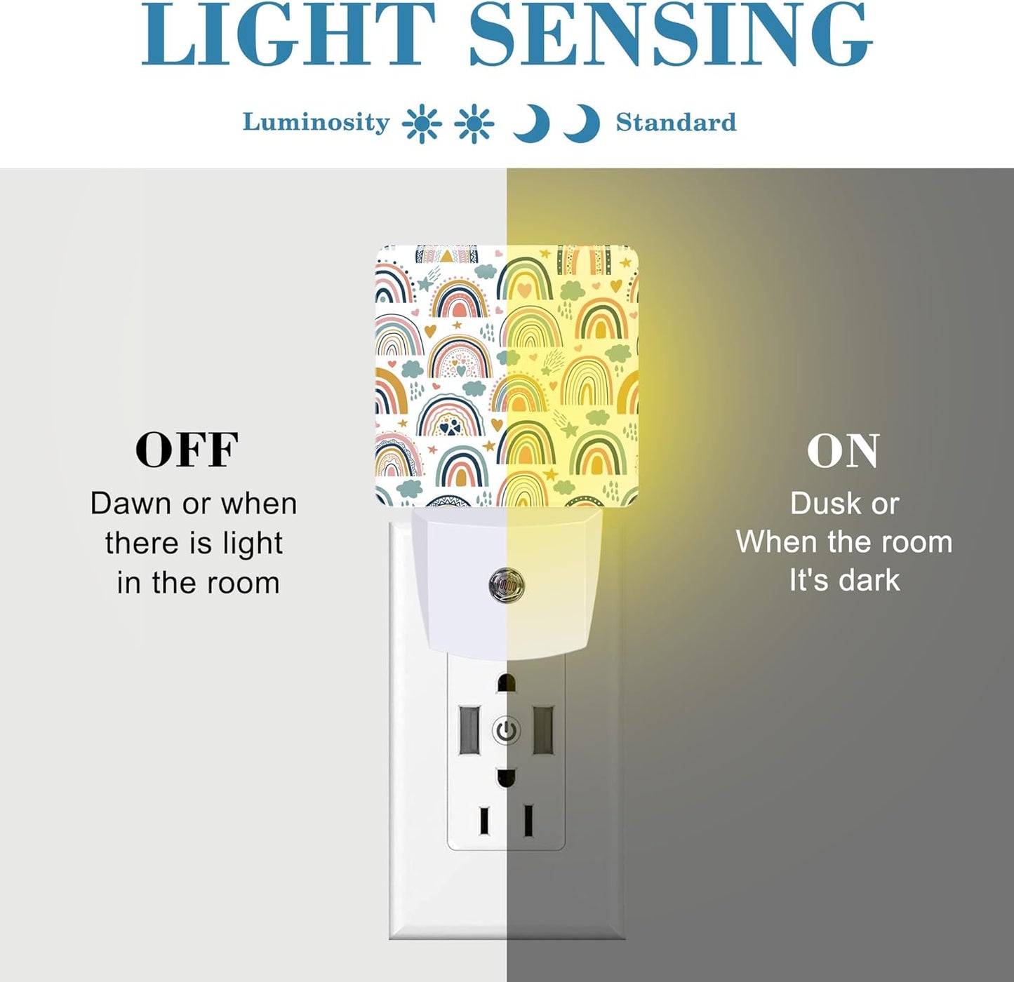Night Light for Kids Girls Boys, Cute Boho Rainbows LED Night Light Plug into Wall with Dusk to Dawn Sensor for Room Decor, Hallway, Kitchen, Bathroom, Nursery, Stairs