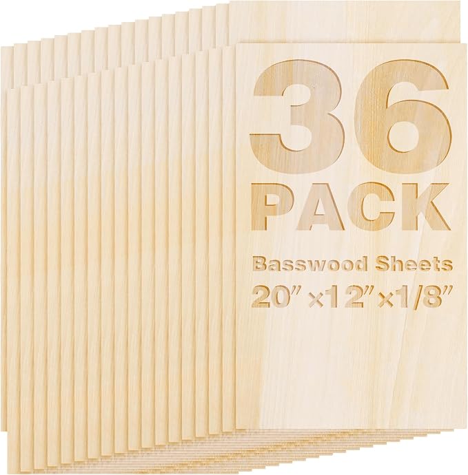 36 Pack Basswood Sheets 20"x12"x1/8", 3mm Basswood