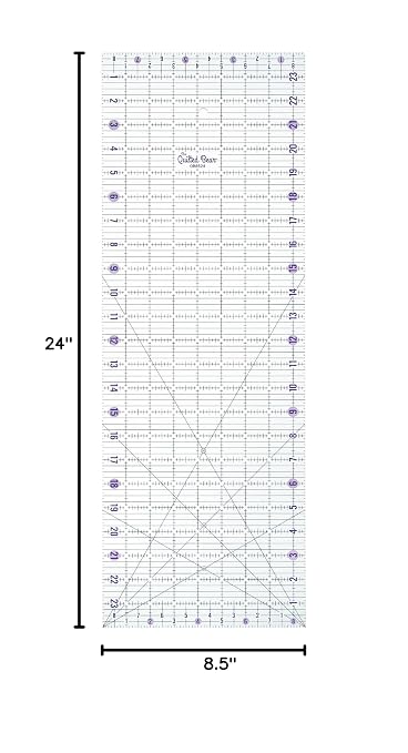 The Quilted Bear Rectangular Acrylic Quilting Ruler, 8.5" x 24" | Non-Slip