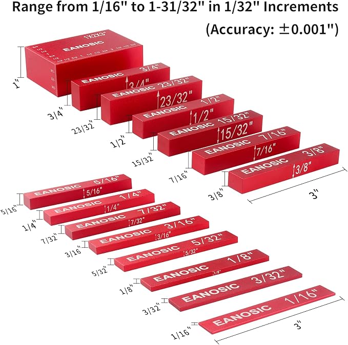 EANOSIC Setup Blocks Height Gauge Set, Bars Include Laser Engraved Size Markings