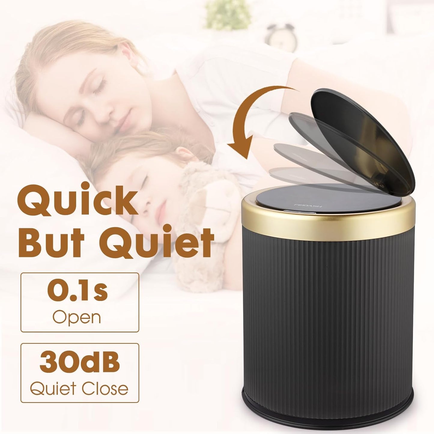 Smart Bathroom Trash Can Garbage Can with Lid, 2.8 Gallon Motion Sensor Trash Bin for Bathroom, Kitchen, Small Mini Trash Cans Black Automatic Diaper Trash Can-Dark Gray