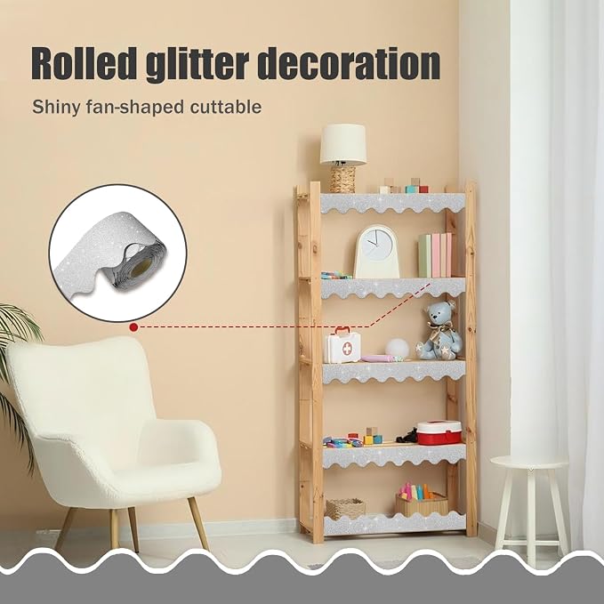 70Ft Shine Bulletin Board Borders，Scalloped Poster Boards Decorations Trim