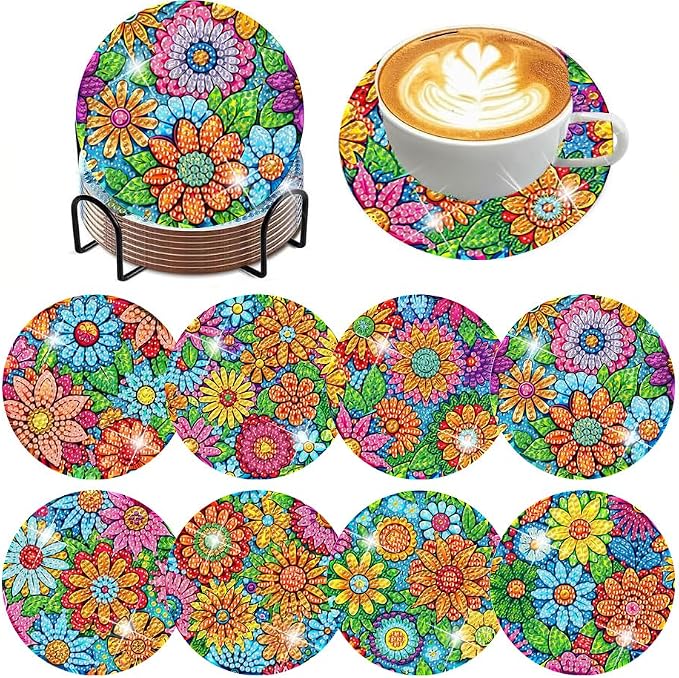 ijbnhd 8 Pcs Flowers Diamond Art Coasters