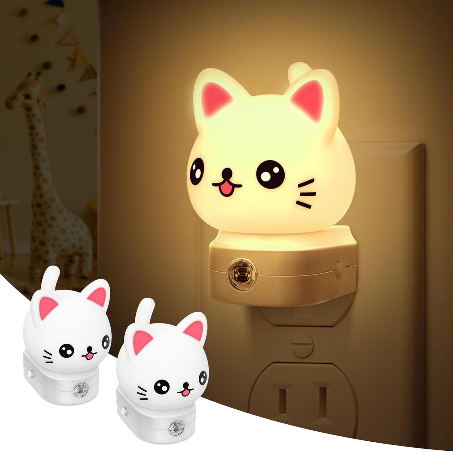 DORESshop Cat Night Lights Plug Into Wall [2 Pack], Cute Night Light for Kids, 8-Color RGB LED Night Light, Nightlight with Dusk to Dawn Sensor for Kids Room, Bathroom, Bedroom Décor, Children Gift