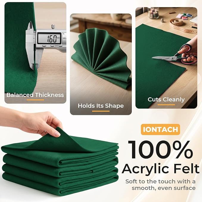 IONTACH 9" X 36" Soft Felt Sheets 1.6mm Thick | Acrylic Felt Fabric