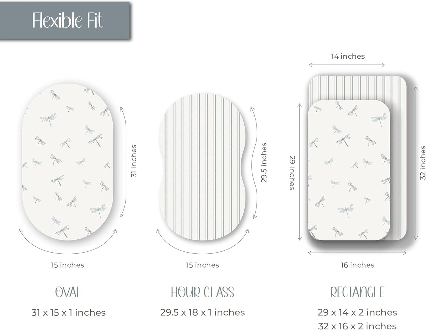 Ely’s & Co. Bassinet Sheets, Baby Boy Fitted Bassinet Mattress Sheet Set - 2 Pack, 100% Jersey Knit Cotton, fits Oval, Hourglass and Rectangle Mattress, 32”x16”x3” Blue Dragonflies + Stripes