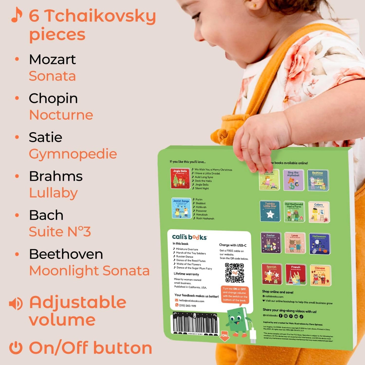 Cali's Books The Nutcracker Book for Children - Rechargeable USB Musical Book for Toddlers 1-3, Perfect for Christmas, 6 Excerpts from Tchaikovsky's Nutcracker Classical Music, Ballet for Kids