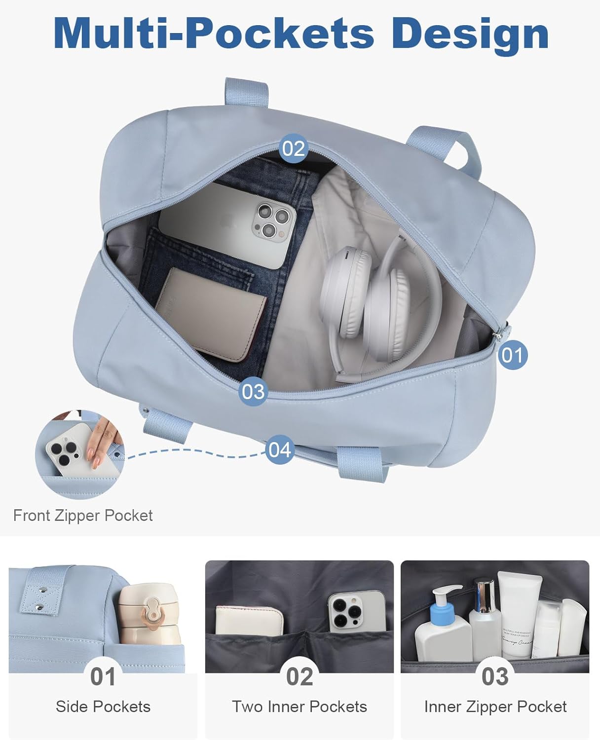 Travel Duffle Bag, Waterproof Weekender Overnight Hospital Bags for Women Men with Toiletry Bag Lightweight Carry on Personal Item Duffle Gym Bag for Travel, Airplanes, Sports