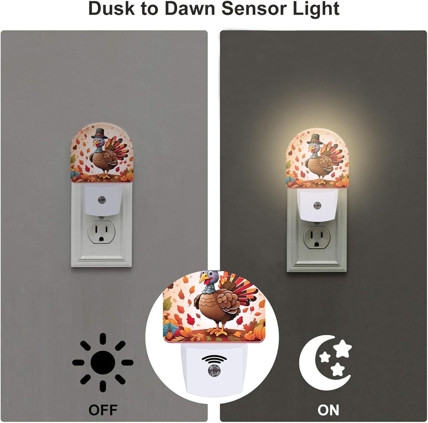 Cute Cartoon Turkey Night Light for Kids,Thanksgiving Day Fall Autumn Night Light Plug in with Dusk to Dawn Sensor,0.5w Energy Saving Nightlight for Hallway Stairway Kitchen Bedroom