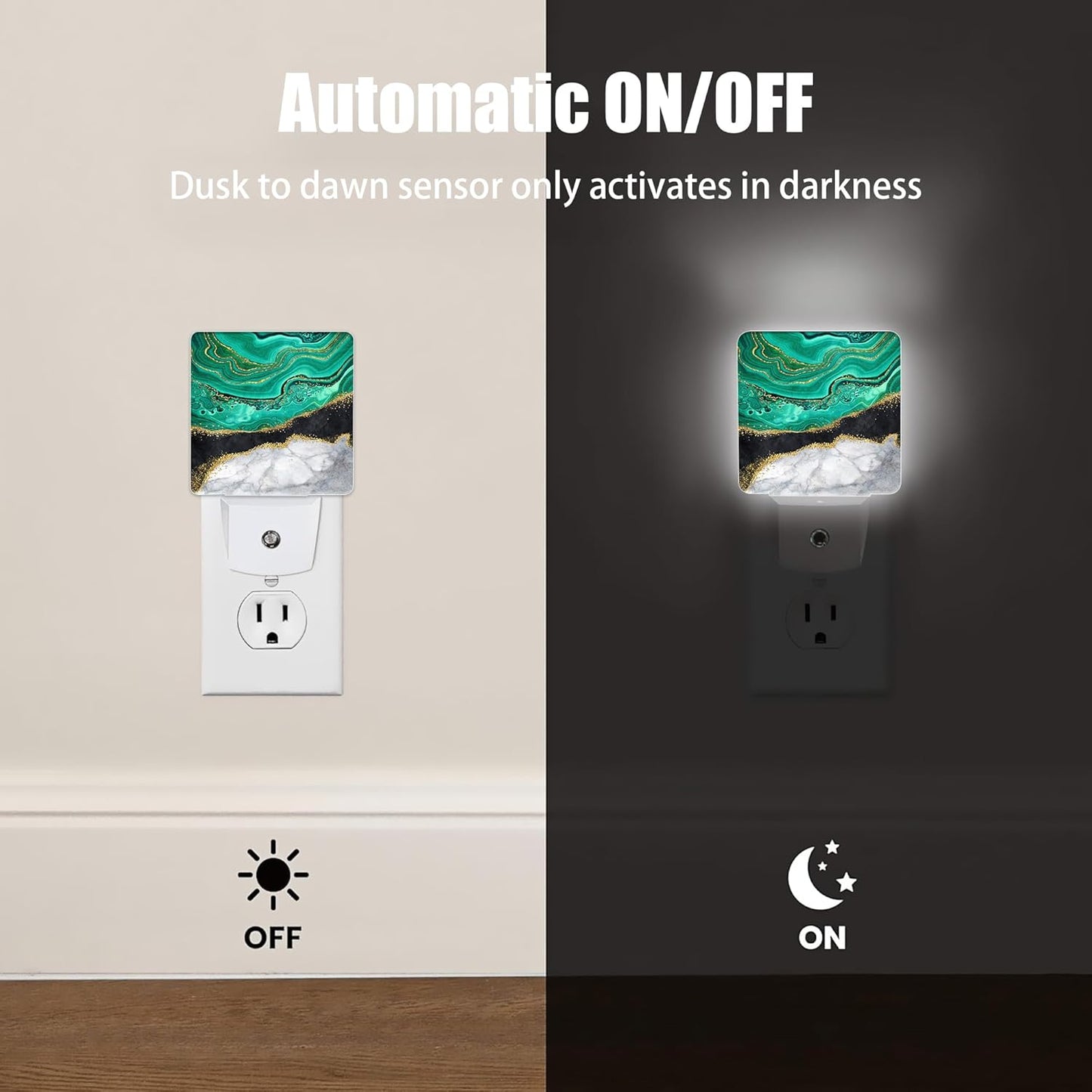 White Marble Night Light, Black Granite Green Agate Night Lights Plug into Wall Decor for Bedroom, Bathroom, Hallway, Kitchen, Dusk to Dawn Sensor Nightlights for Boys Girls Women Men Room Gifts