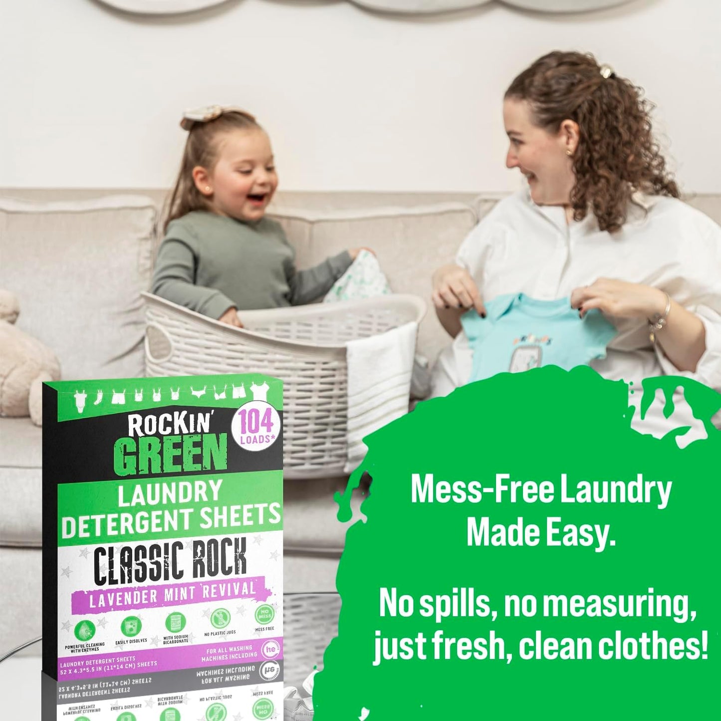 Rockin' Green Travel Laundry Detergent Sheets - Mess-Free Laundry Sheets Detergent Powerful Cleaning with Sodium Bicarbonate - Easily Dissolvable Laundry Soap Sheet (104 Loads, Lavender Mint Revival)