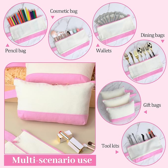 Silkfly 48 Pcs Cotton Canvas Makeup Bags Cosmetic Zipper Bags 10.2 x 5.5 x 2''