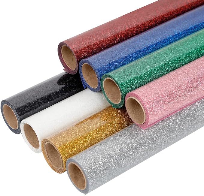 FUNKAKA Glitter Heat Transfer HTV Vinyl Bundle, 8 Rolls 12" x 3ft Iron On Vinyl