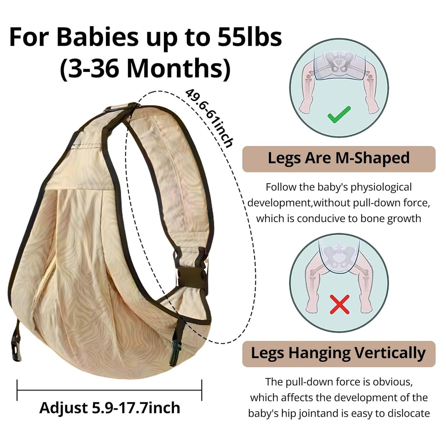 Baby Sling Carrier Toddler Carrier Boys Girls Newborn to Toddler Safety Adjustable Non-Slip Baby Half Wrapped Sling Baby -Carrying 8-35lbs Beige Zebra