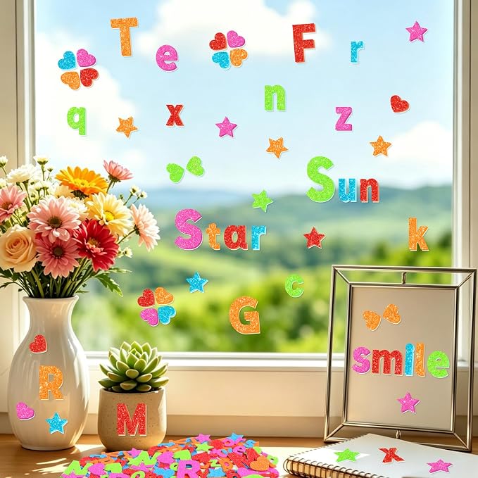 Glitter Foam Letter Stickers 335 Pcs Self-Adhesive Uppercase & Lowercase ABC