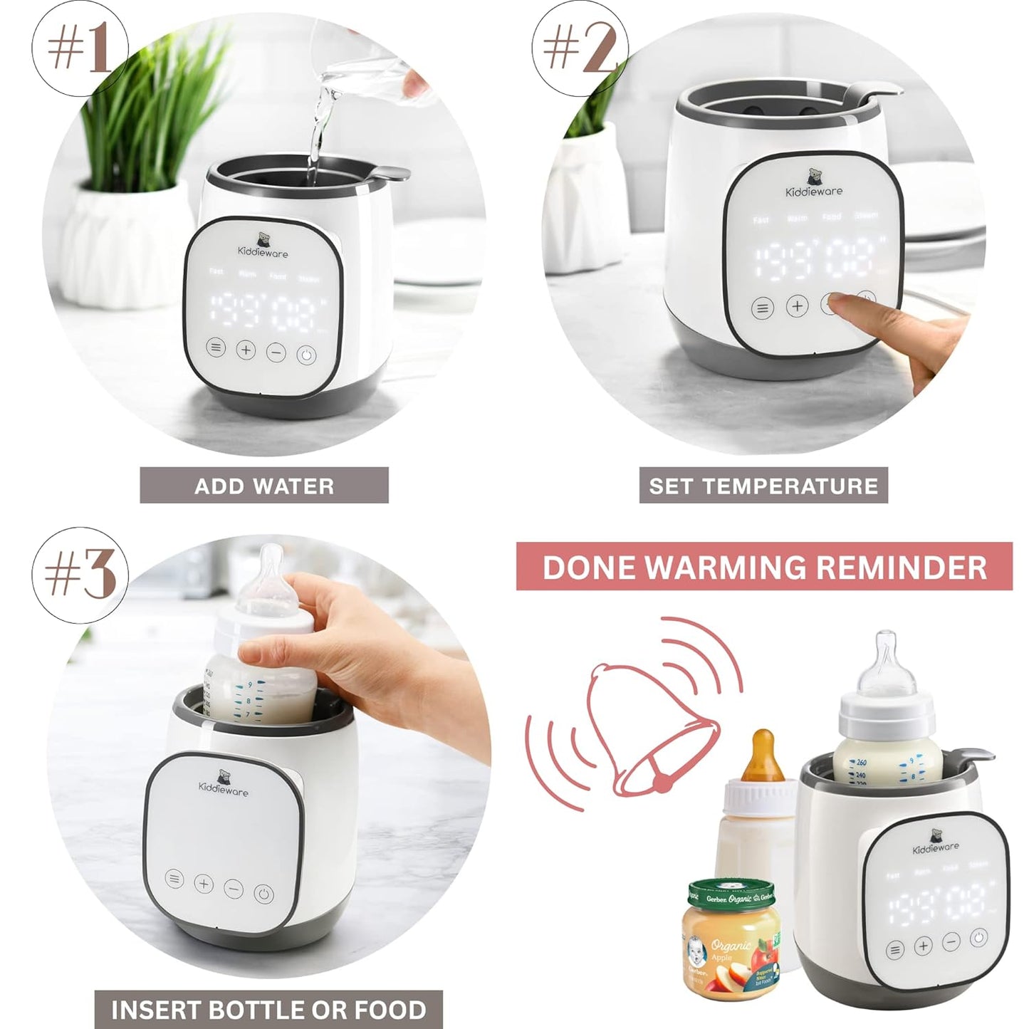 Baby Bottle Warmer for Breastmilk - 5-in-1 Feeding Bottle Warmers for all Bottles, Food Jars, and Breastmilk Bags - Smart Accurate Temperature Control, Automatic Shut-Off Milk Warmer for Baby