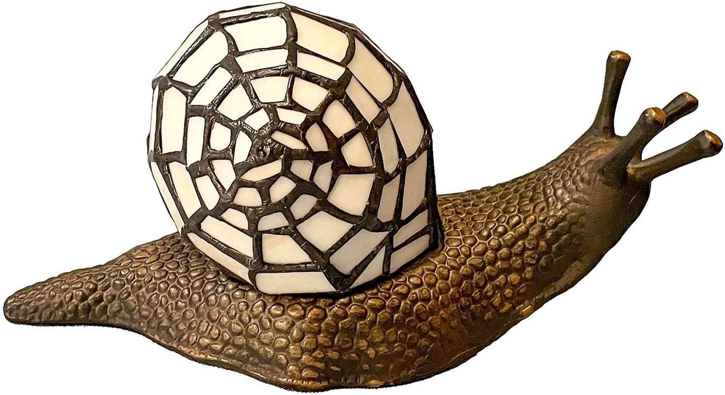Bieye L10988 Land Snail Tiffany Style Stained Glass Accent Table Lamp for Home Decoration (White, 10" D x 5" W x 5" H)