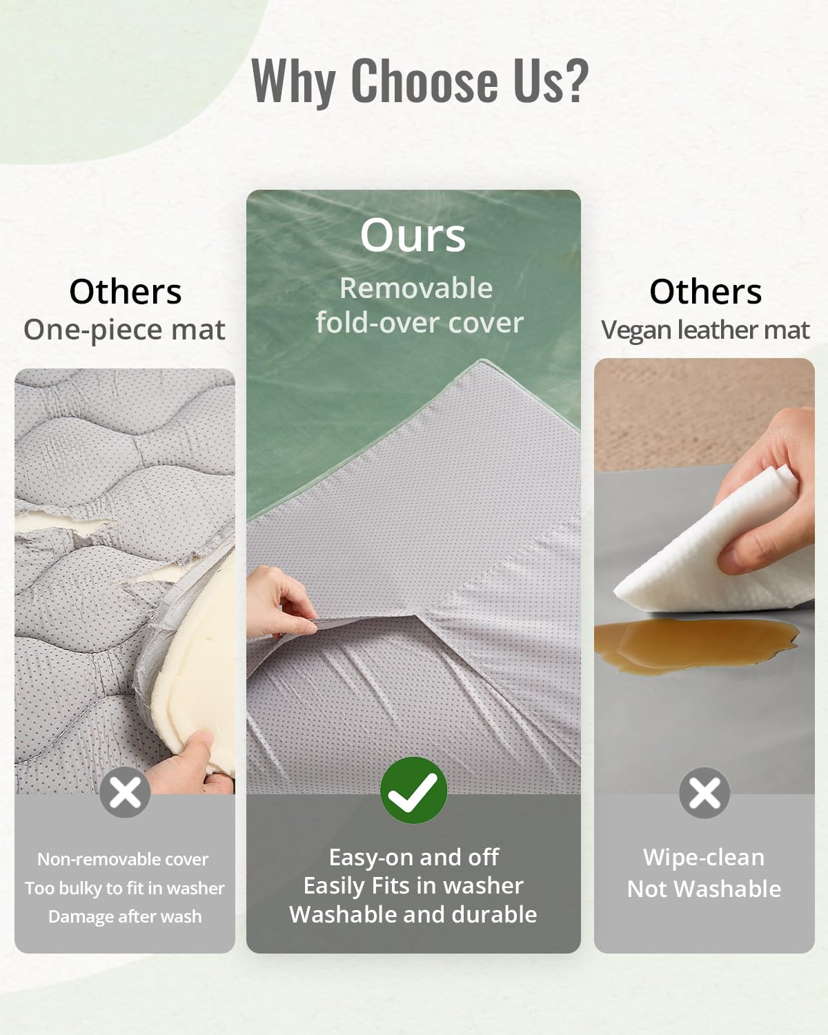 Blissful Diary Ultra Soft Baby Play Mat, 71x59 Extra Large Floor Mat with Removable & Washable Slip-On Cover for Babies and Toddlers, Sage Green