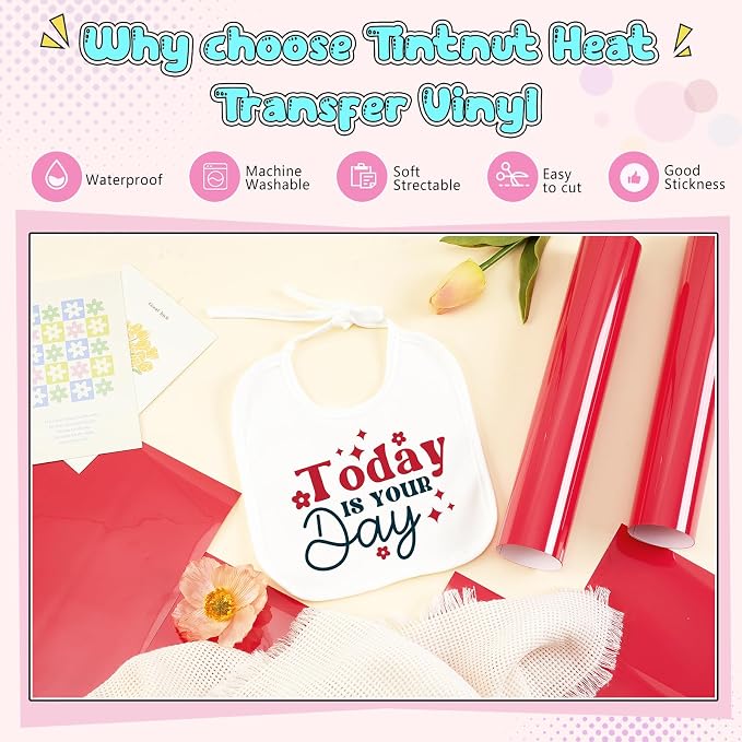 Tintnut Teaberry Color Heat Transfer Vinyl, easy cut & weed, stretch washable