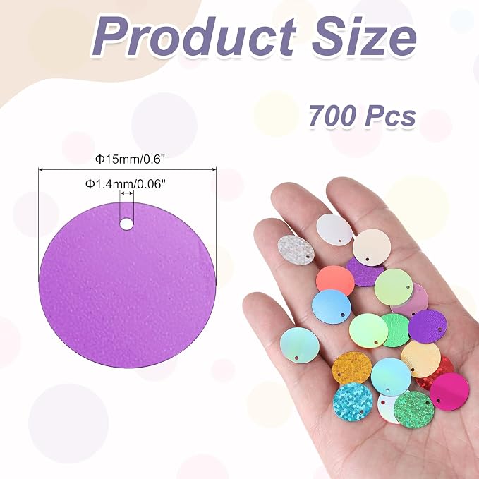 MECCANIXITY 700 Pcs Flat Round Sequins 15mm/0.6 Inch Loose Paillettes Craft