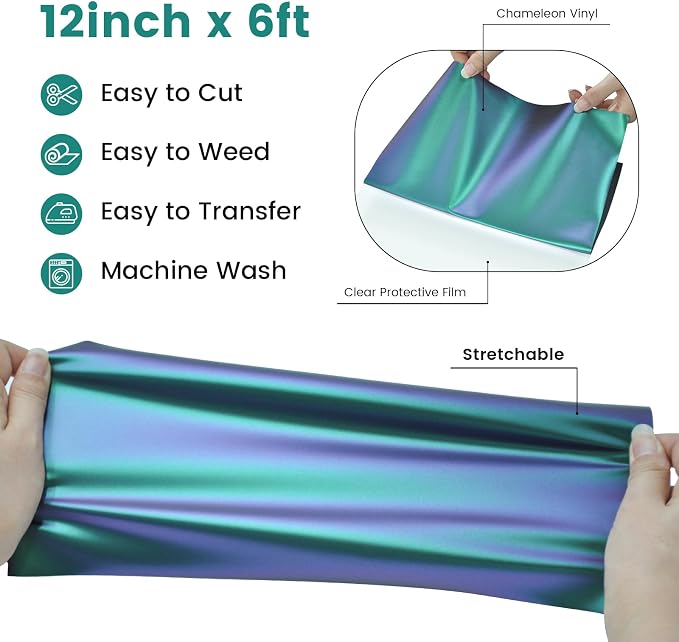 Chameleon HTV Heat Transfer Vinyl, Iron On Vinyl Purple to Green 12" x6ft |