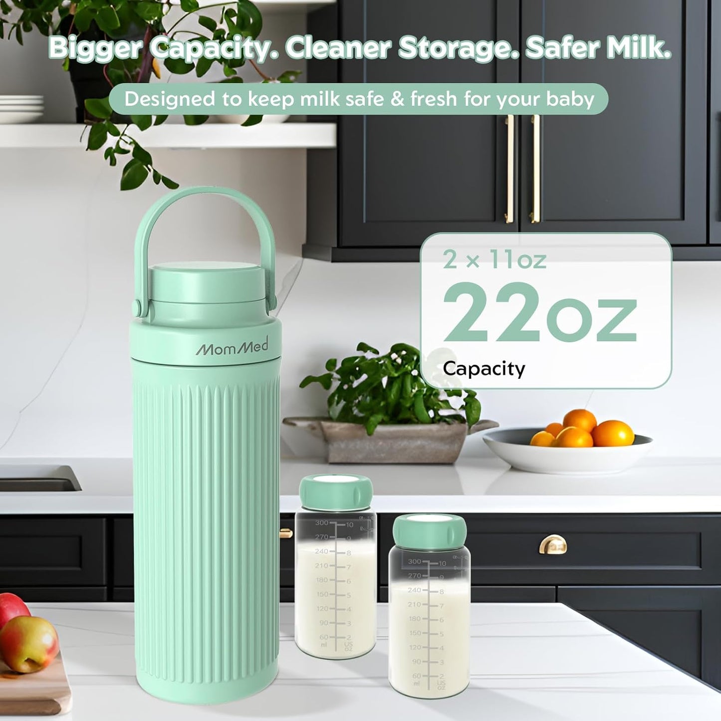 MOMMED Breast Milk Cooler 22oz for Travel & Work– 24H 360° Long-Lasting Cooling, Dual Storage Bottles Double as Baby Bottles, Compatible with Standard Nipples & Manual Breast Pumps, BPA-Free, TSA
