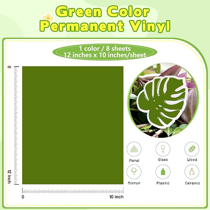 Tintnut Grass Green Permanent Vinyl 8 Sheets 12''x10'' Adhesive Vinyl | Solid