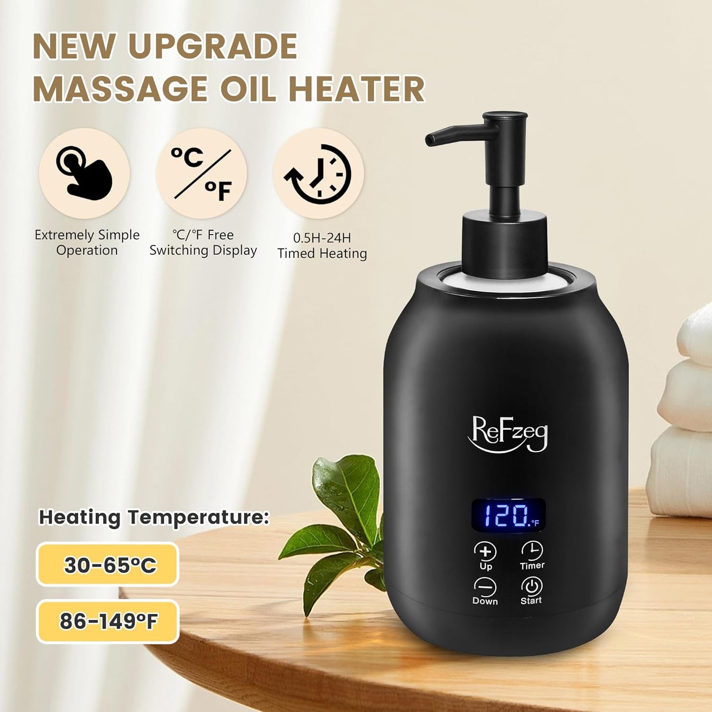 Massage Oil Warmer Bottle Professional Electric Lotion Digital Heater for SPA, Portable Oil Warmer Heated Cream for Beauty Salon Home, with ℃/℉ Switchable Display, Two Oil Dispenser Bottle