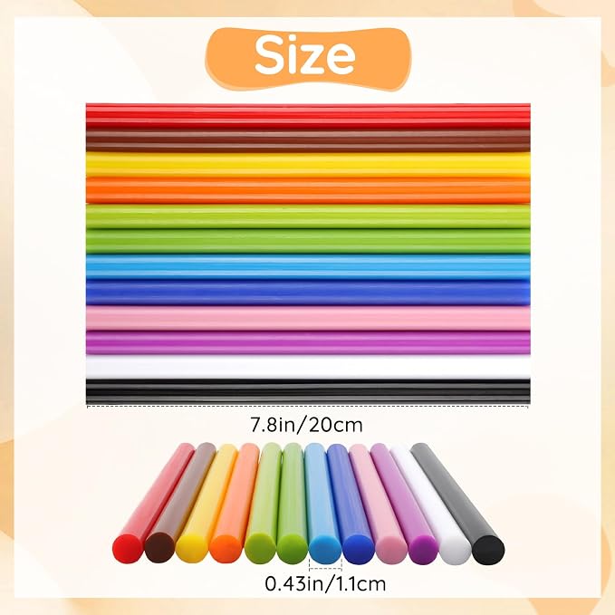 72pcs Colored Hot Glue Sticks, 0.43x8in 12 Colors Hot Melt Glue Sticks Standard