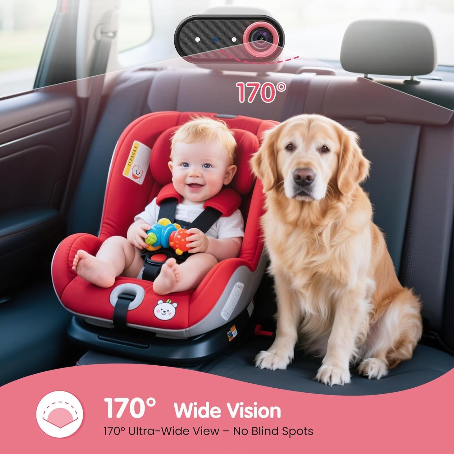 LUKVIEW BM2A Car Camera Baby Monitor, 5.2" 1080P HD Screen with 3X Zoom & IR Night Vision, Baby Car Camera for Rear Facing Seats, Easy Install for Girls, Parents and Pet Lovers