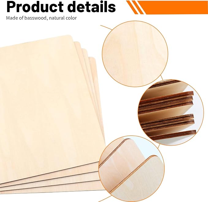 7 Pack 12 x 12 Inch Basswood Sheets Plywood Board, Unfinished Blank Square Wood